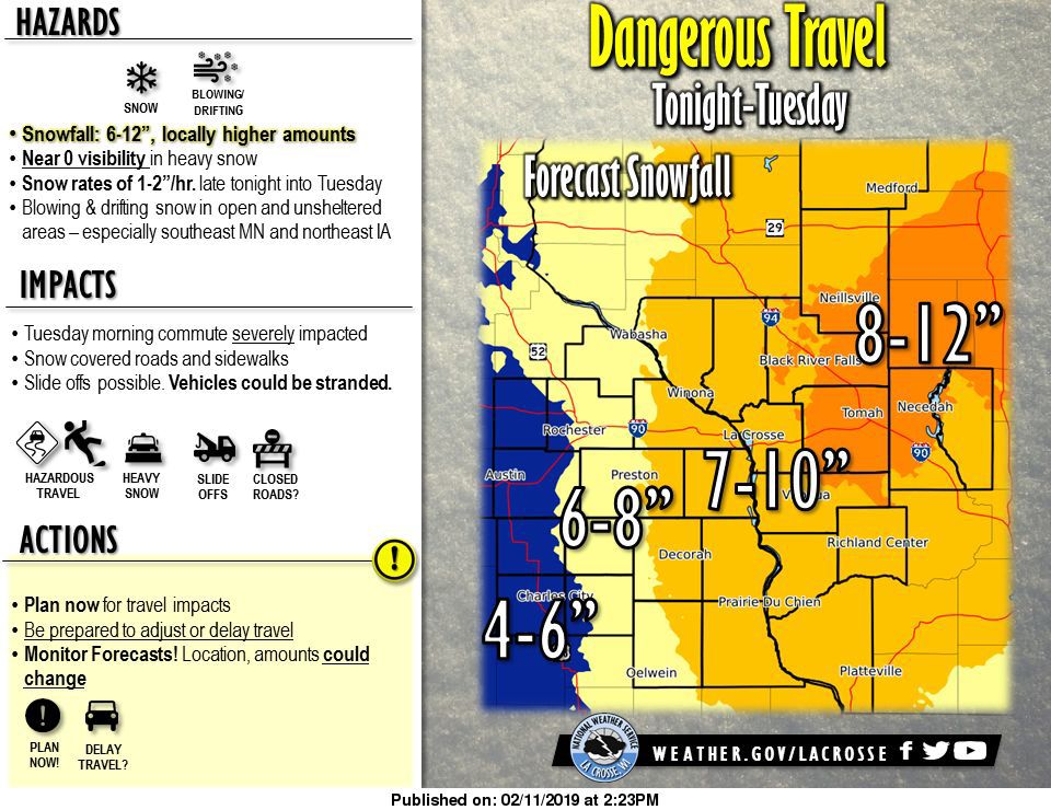 Map: Winter storm could bring up to 10 inches of snow to La Crosse area